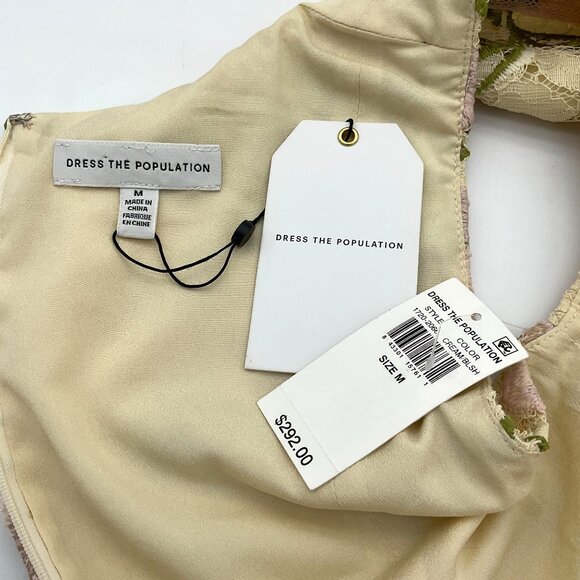 Dress The Population Penelope Sleeveless Sheath Cream Pink Green Lace M NWT - Picture 8 of 10